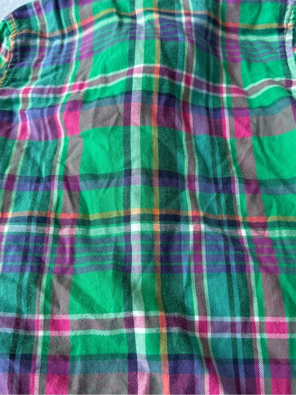 Ralph Lauren Green Plaid Ruffle-Front Button-Down Shirt Size 6